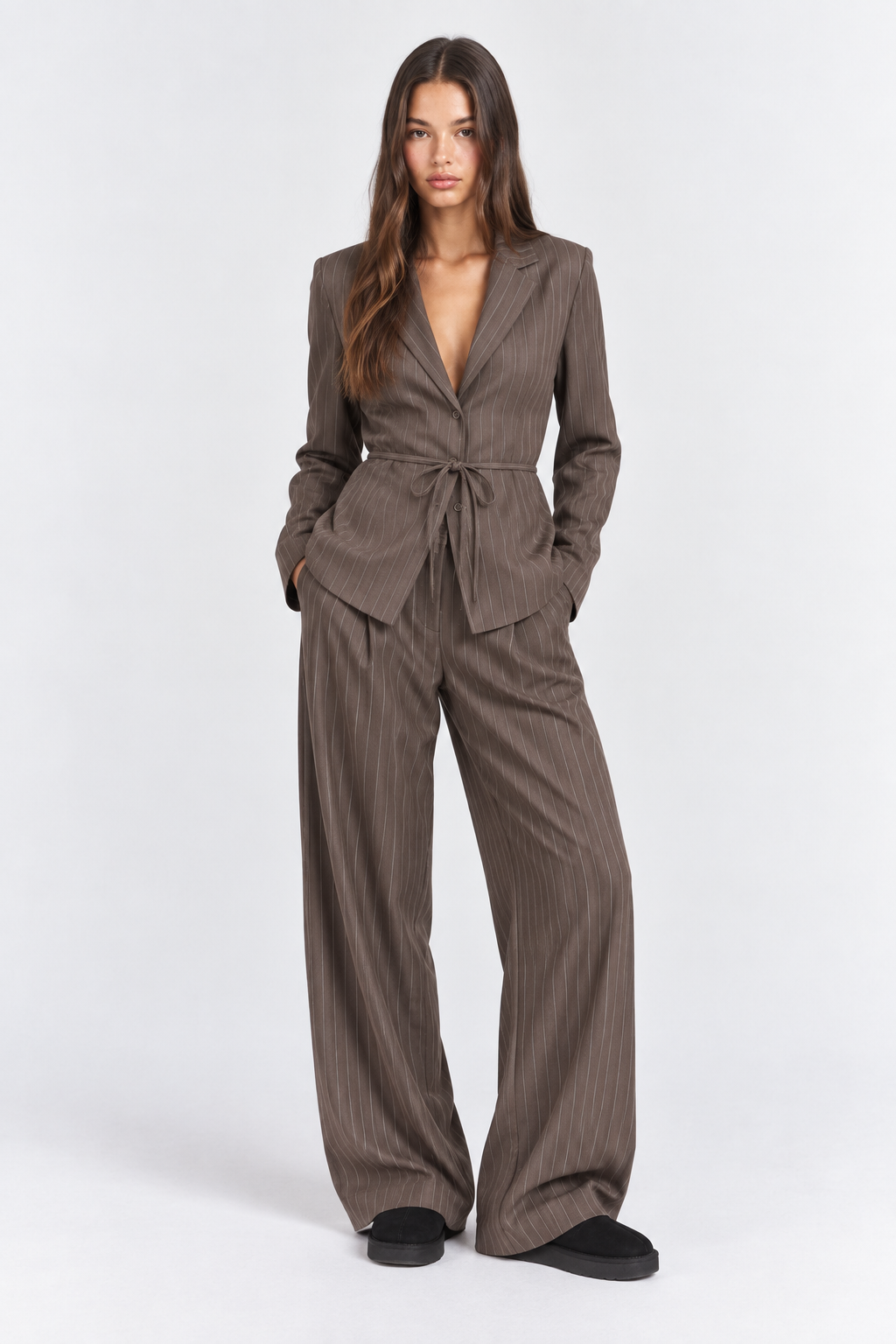 Belle | Co-ord Gestreepte Set met Wide-Leg Broek